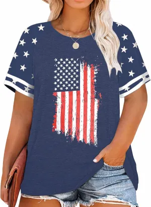 HDLTE Plus Size American Flag Tank Tops Women 4th of July Sleeveless Shirt Patriotic Stars Stripes Racerback Vest