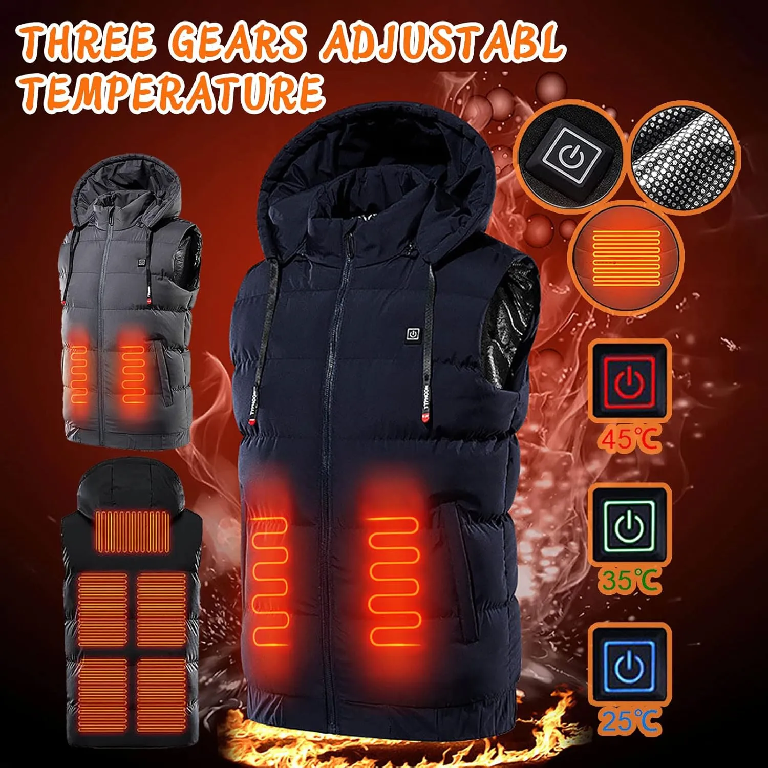 Heated Vest Unisex Adult Winter Jacket Down Puffer Vest Men Smart Electric Vest Heated Jacket Women Rechargeable Coats