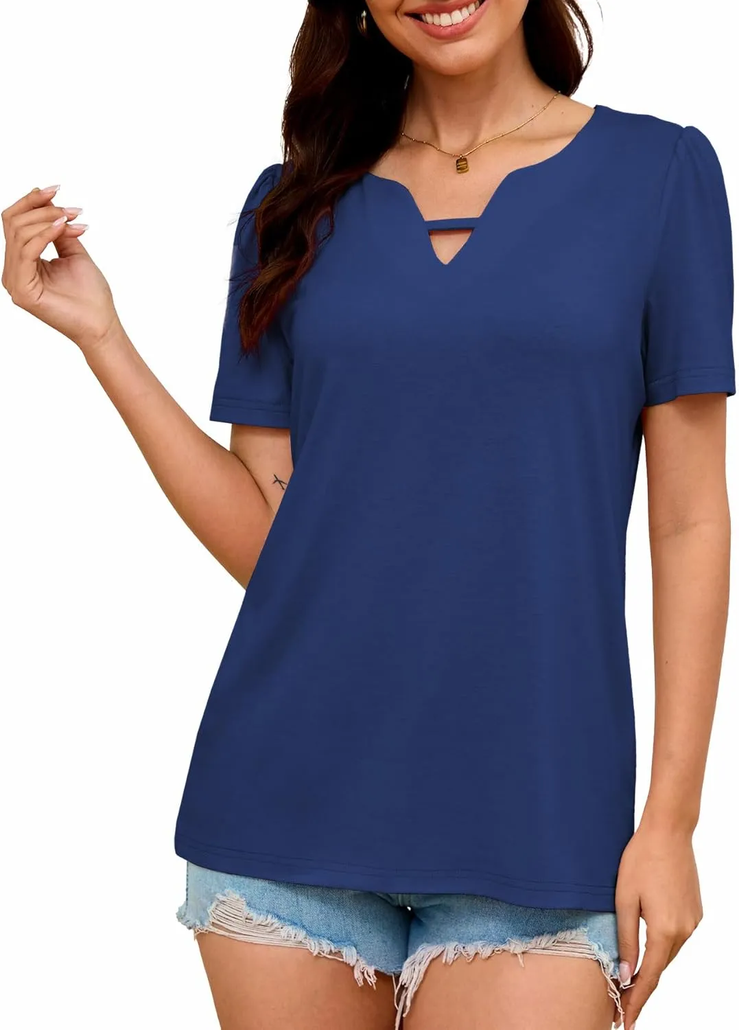 Heymiss Womens T Shirts Short Sleeve Dressy Casual V Neck Summer Tops Blouses