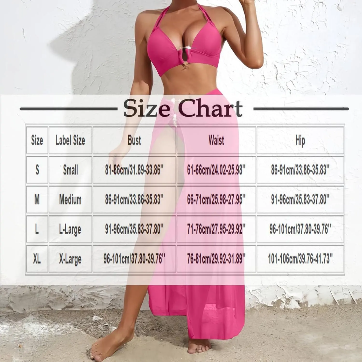 HGps8w 3 Piece Swimsuit for Women Sexy Halter Bikini Sets with Beach Coverup High Slit Maxi Skirt Vacation Bathing Suit