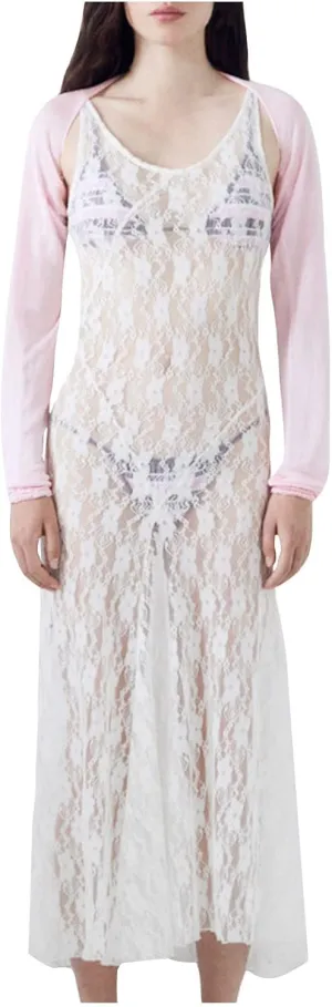 HGps8w Women Swimsuit Lace Swim Cover Up Summer Bathing Suit Swimwear Knit Pullover Sleeveless Maxi Long Beach Sundress