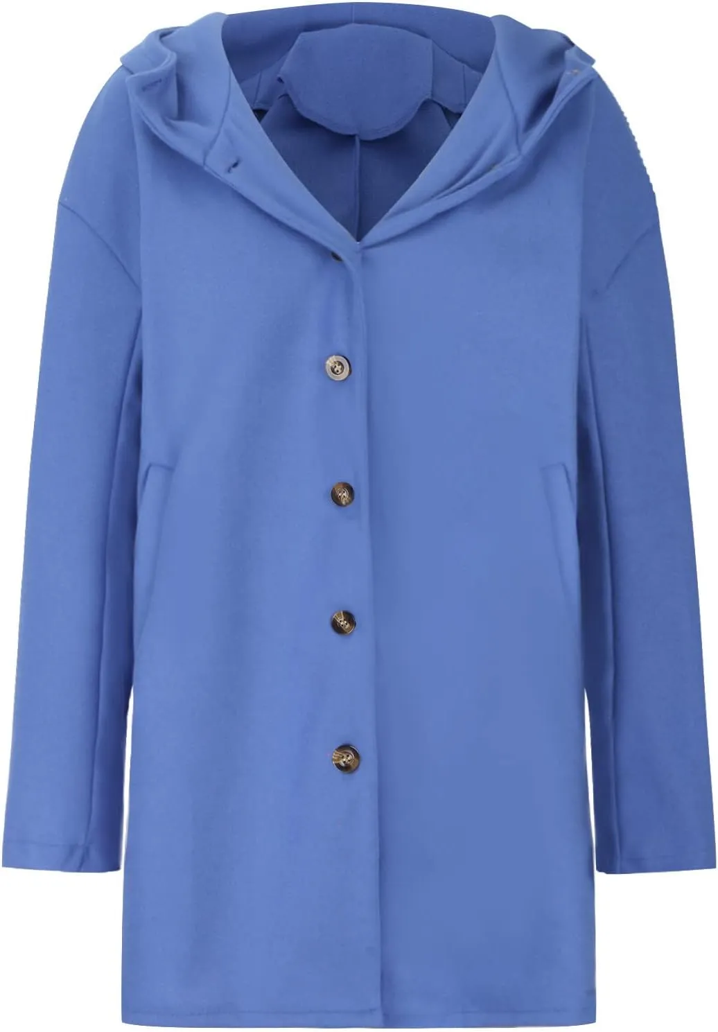 HGps8w Wool Blend Pea Coats for Women Button Front Loose Solid Color Casual Trench Coat Winter Hooded Overcoat Outerwear