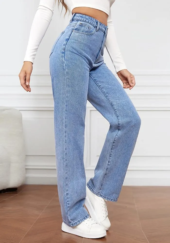 High Waist Jeans for Women Wide Leg Straight Boyfriend Denim Pants Baggy Casual Trendy Jeans Trousers