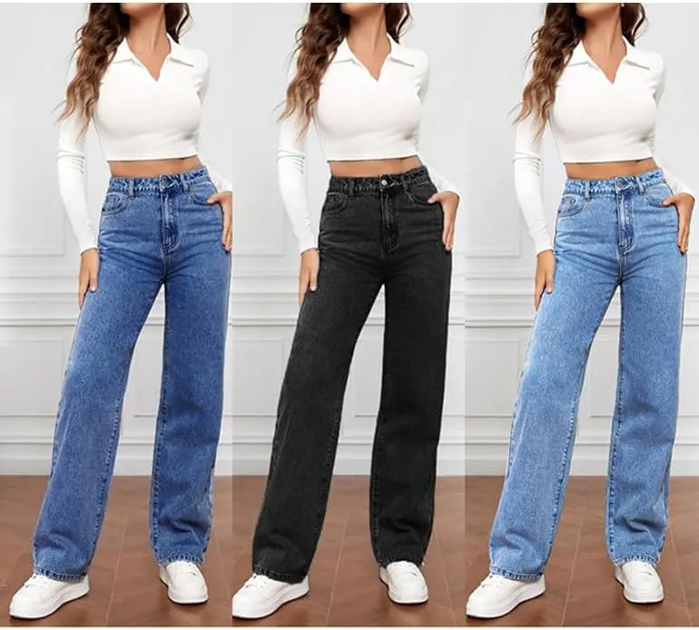 High Waist Jeans for Women Wide Leg Straight Boyfriend Denim Pants Baggy Casual Trendy Jeans Trousers