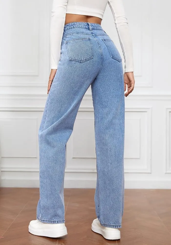 High Waist Jeans for Women Wide Leg Straight Boyfriend Denim Pants Baggy Casual Trendy Jeans Trousers