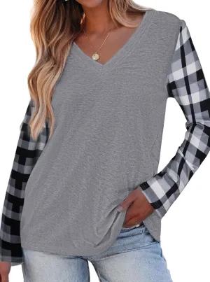 Hilinker Women's Graphic Tee Long Sleeve Tops Casual Loose V Neck T Shirts