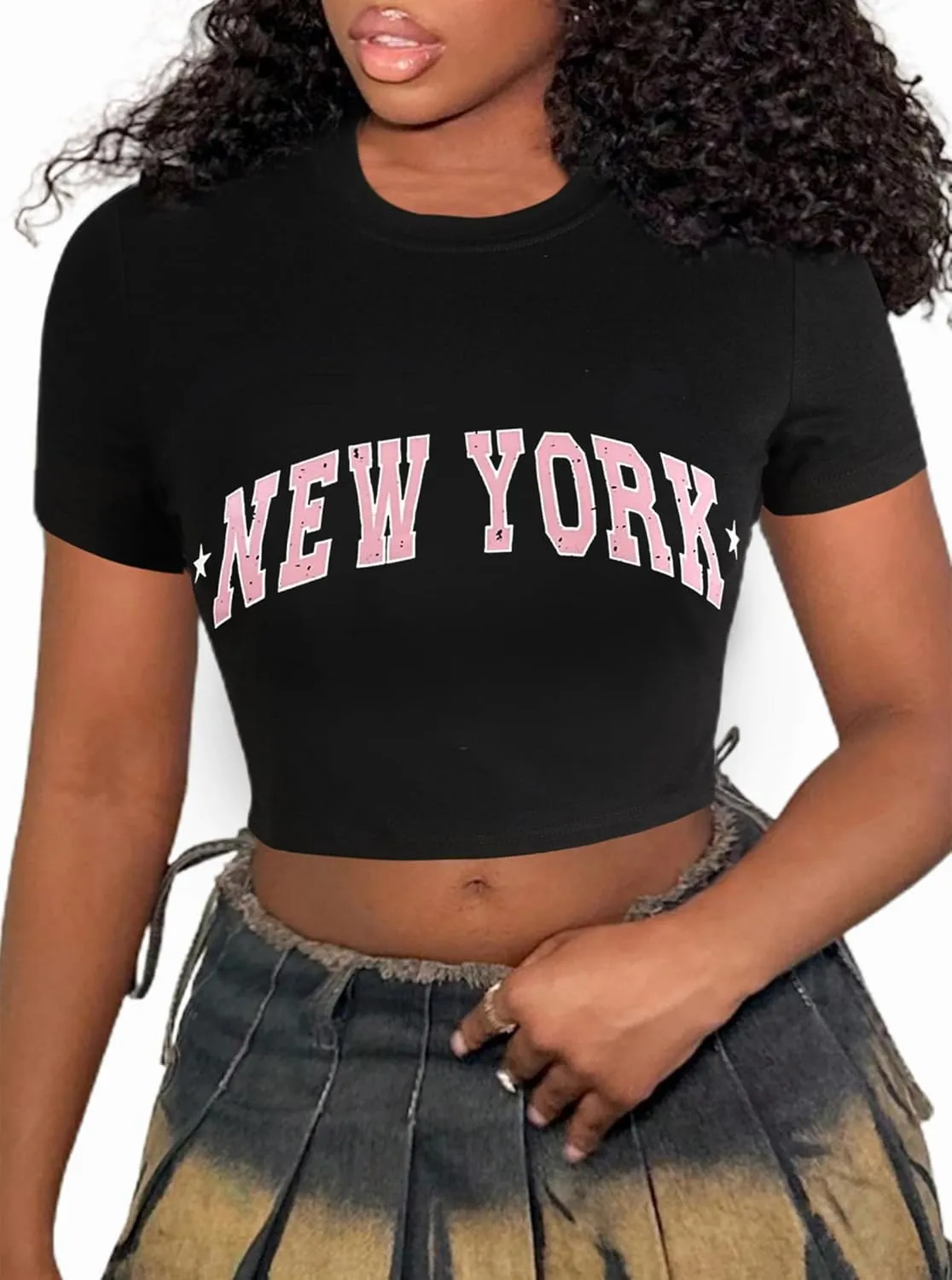 Hilinker Womens Short Sleeve Graphic Crop Tops Vintage Tees Summer Cute T Shirts