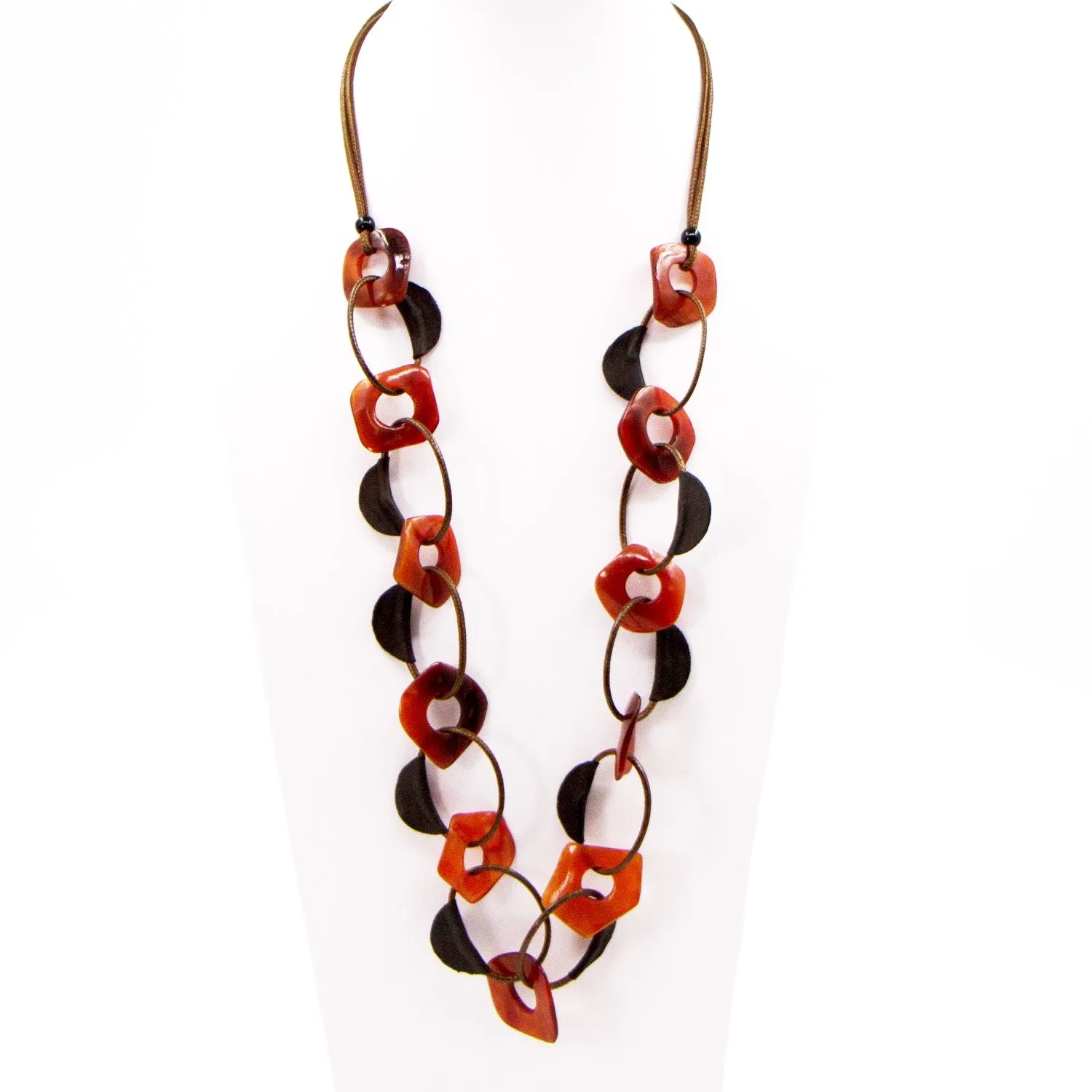 Horn organic components and cord loop long statement necklace