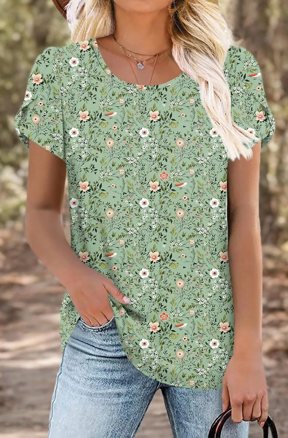 HOTGIFT Women Tops 2025 Summer Short Sleeve Chiffon T Shirts Blouse M-3XL