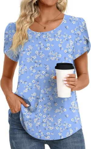 HOTGIFT Women Tops 2025 Summer Short Sleeve Chiffon T Shirts Blouse M-3XL