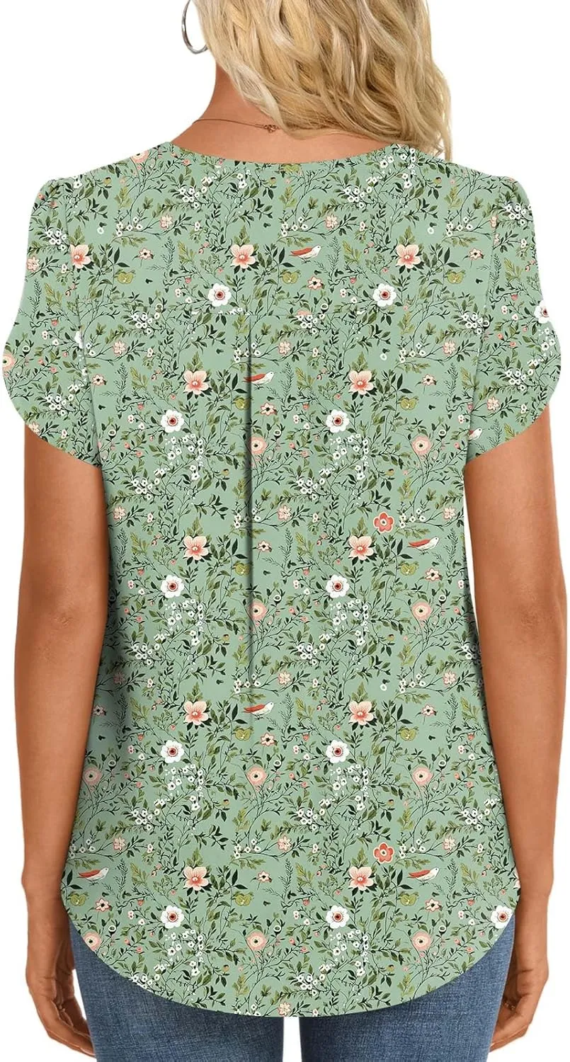 HOTGIFT Women Tops 2025 Summer Short Sleeve Chiffon T Shirts Blouse M-3XL