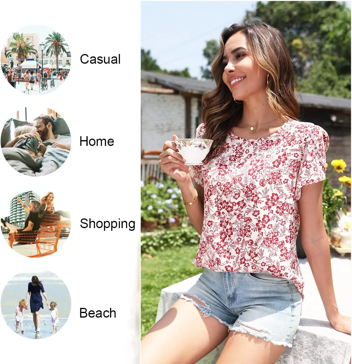 HOTGIFT Women Tops 2025 Summer Short Sleeve Chiffon T Shirts Blouse M-3XL