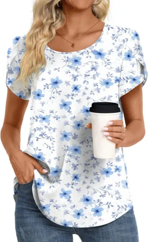 HOTGIFT Women Tops 2025 Summer Short Sleeve Chiffon T Shirts Blouse M-3XL