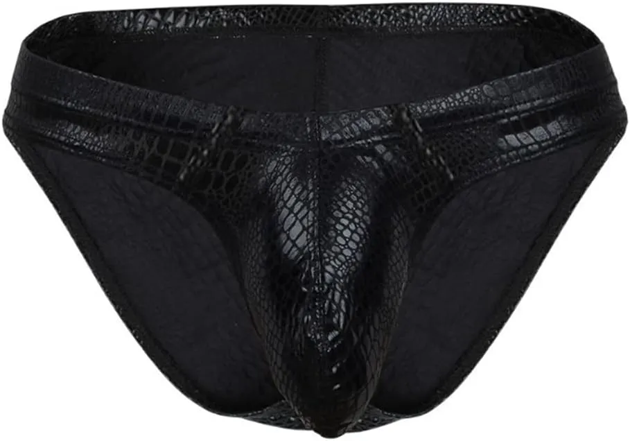 HSQSMWJ Men's Thong Faux Leather Briefs Bikinis Gay Jock Straps Bulge Underwear