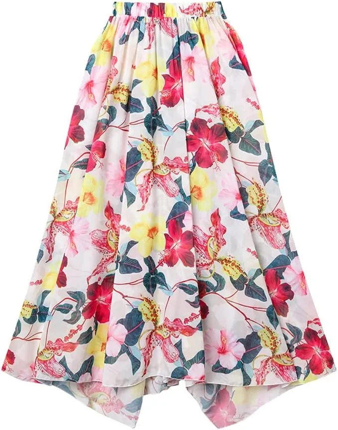 IMEKIS Women Floral Print Swimsuit with Maxi Skirt Bathing Suits Ruffles 2 Piece Swimwear Summer Holiday Outfit