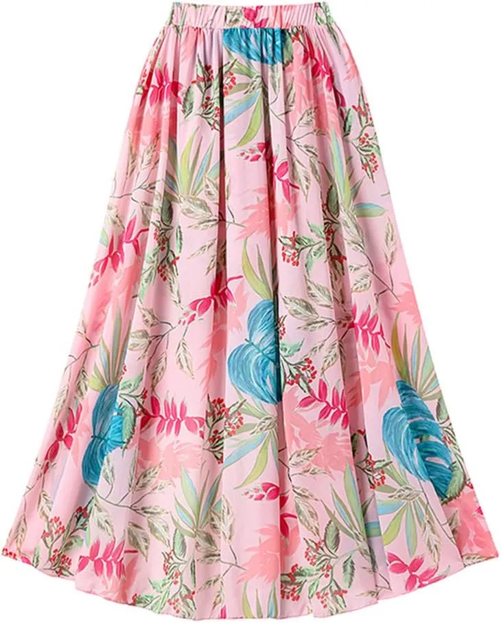 IMEKIS Women Floral Print Swimsuit with Maxi Skirt Bathing Suits Ruffles 2 Piece Swimwear Summer Holiday Outfit