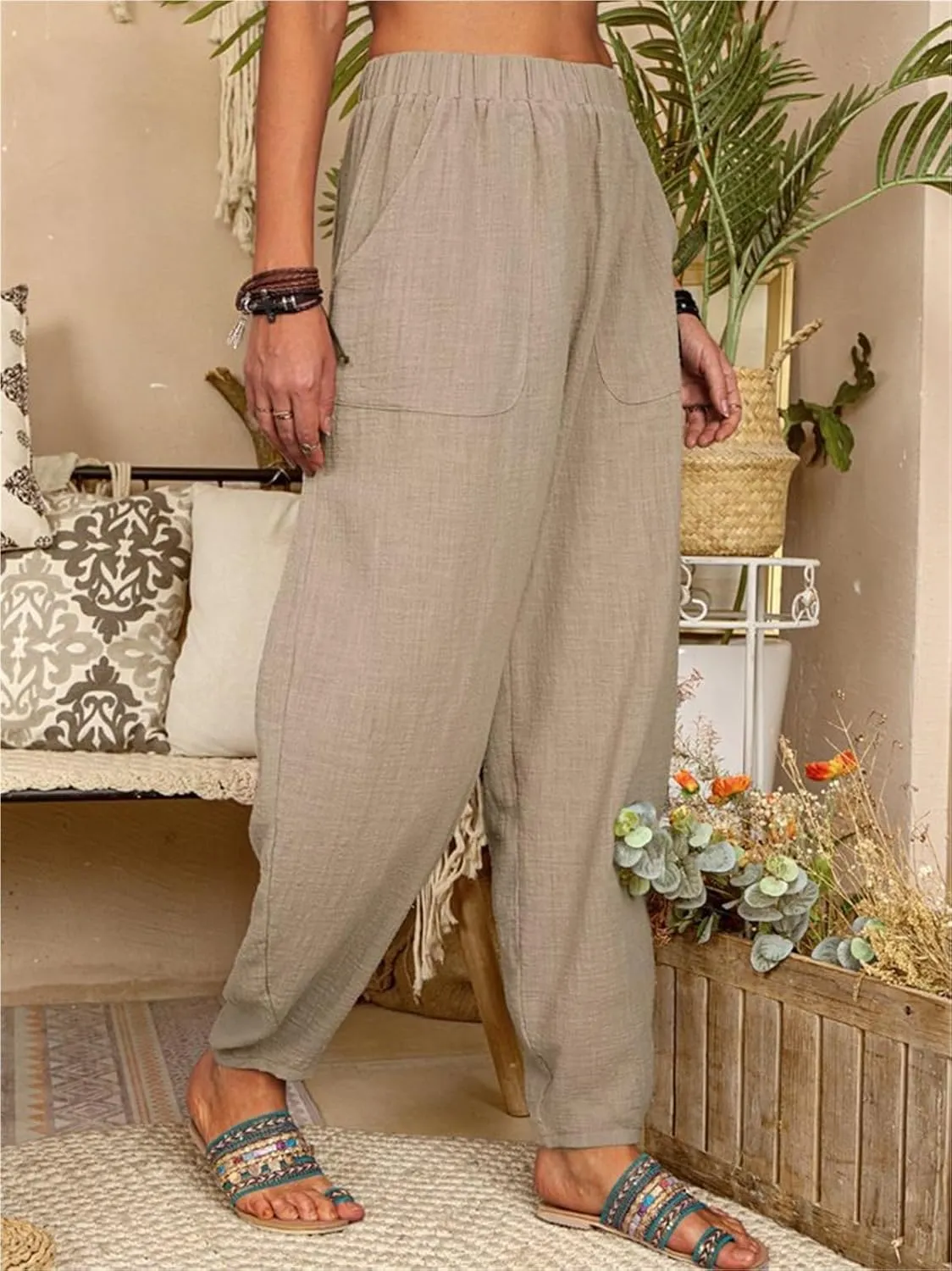 Instantliy Harem Pants, Loose Cotton Linen Casual Harem Pants, Linen Pants Women, Harem Pants Women