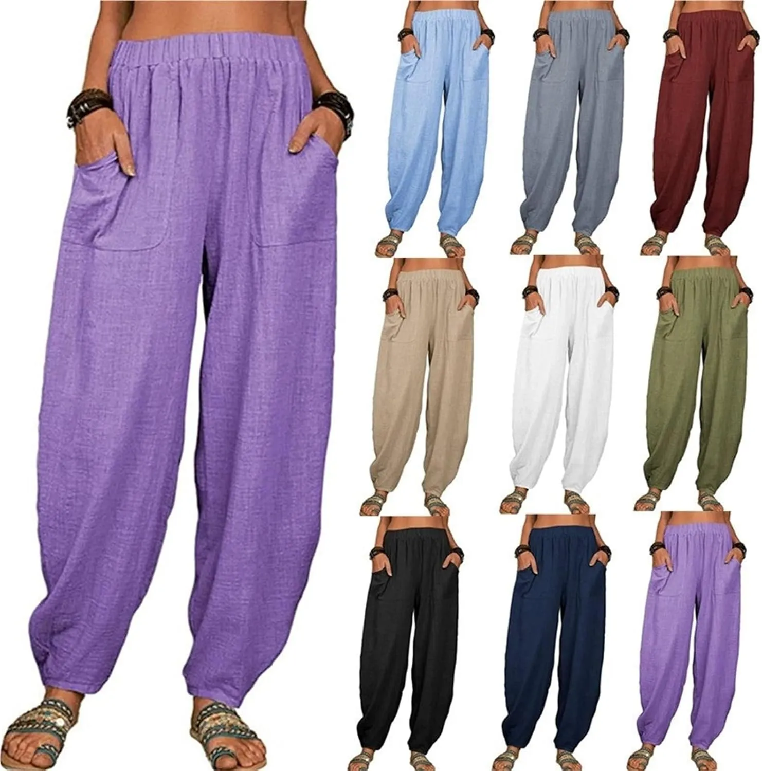 Instantliy Harem Pants, Loose Cotton Linen Casual Harem Pants, Linen Pants Women, Harem Pants Women