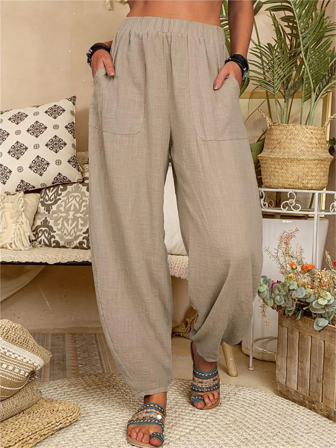 Instantliy Harem Pants, Loose Cotton Linen Casual Harem Pants, Linen Pants Women, Harem Pants Women