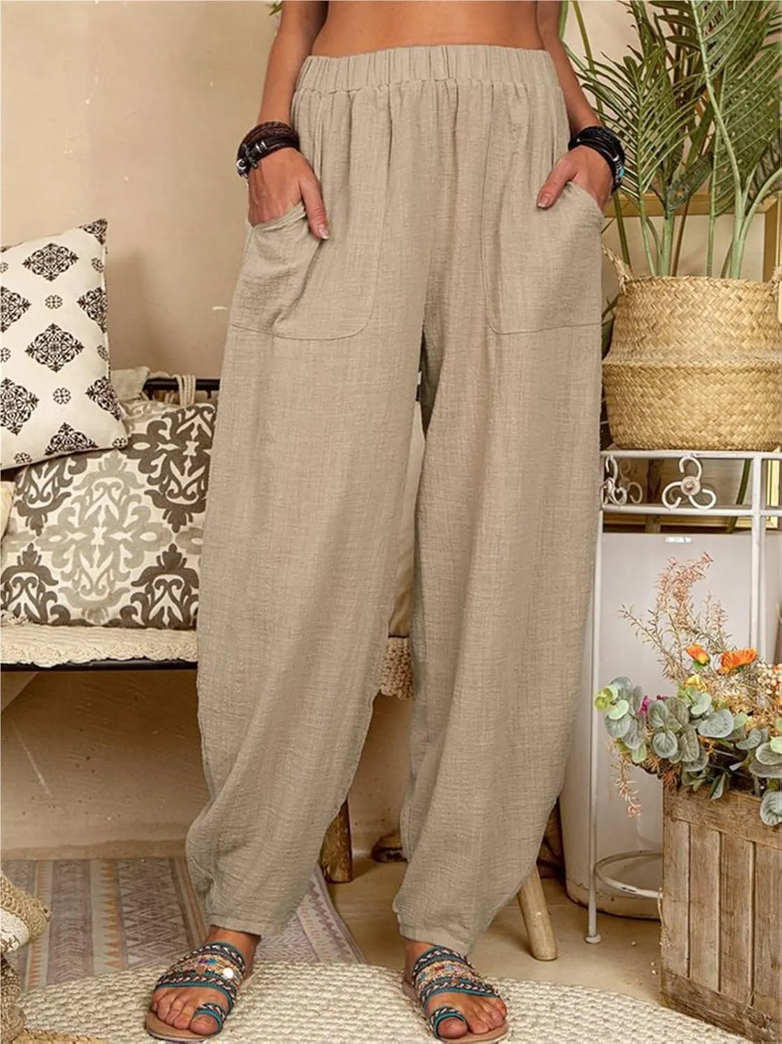 Instantliy Harem Pants, Loose Cotton Linen Casual Harem Pants, Linen Pants Women, Harem Pants Women