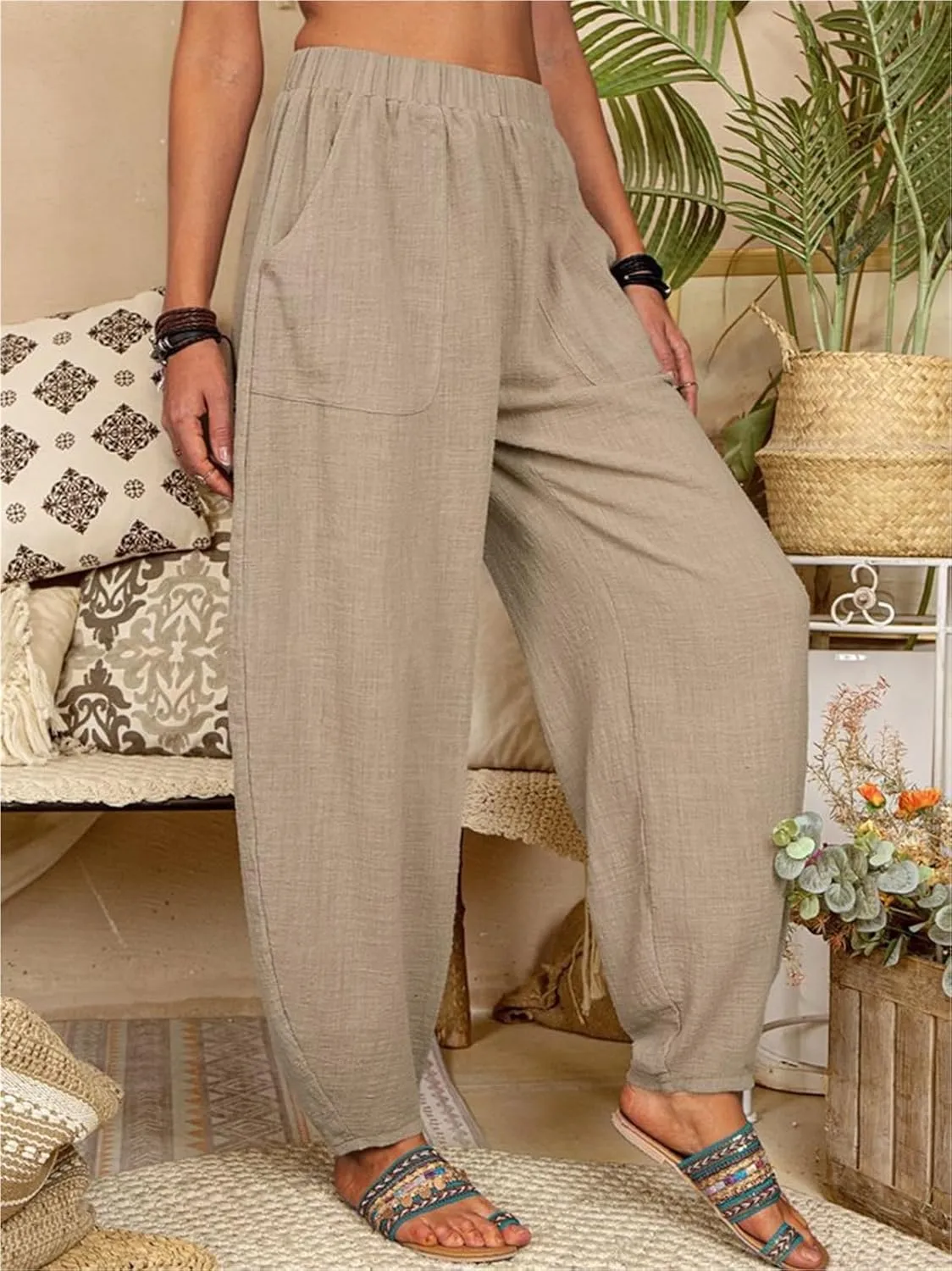Instantliy Harem Pants, Loose Cotton Linen Casual Harem Pants, Linen Pants Women, Harem Pants Women