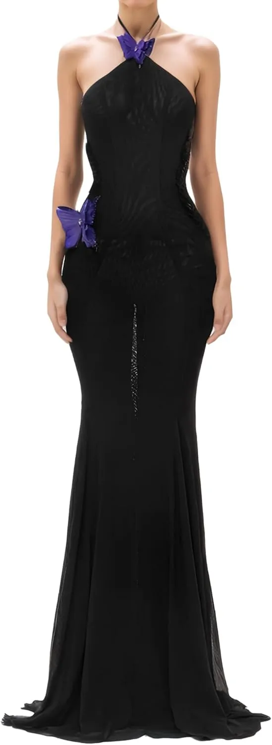 ISZPLUSH Women's Sleeveless All Mesh Dress Sexy Mini Tassel Cut Out See Through Dress High Slit Ruffle Hem Mesh Club Outfit