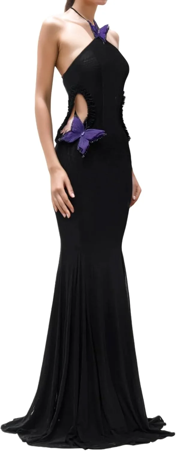 ISZPLUSH Women's Sleeveless All Mesh Dress Sexy Mini Tassel Cut Out See Through Dress High Slit Ruffle Hem Mesh Club Outfit