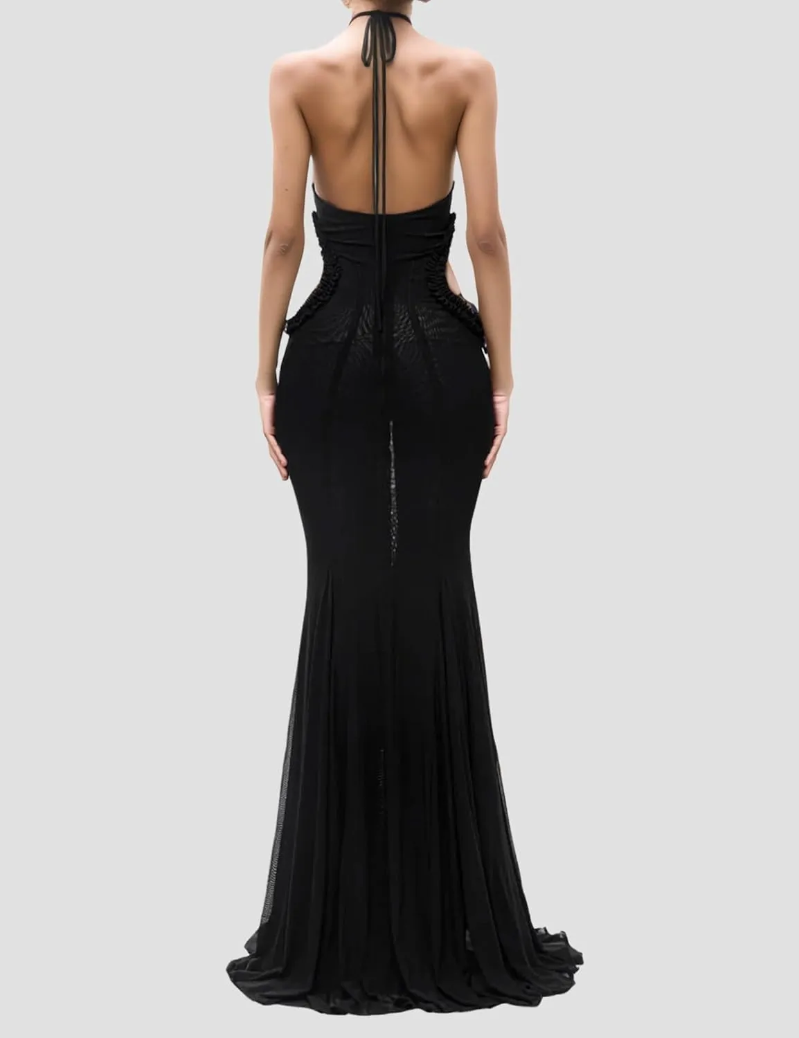 ISZPLUSH Women's Sleeveless All Mesh Dress Sexy Mini Tassel Cut Out See Through Dress High Slit Ruffle Hem Mesh Club Outfit