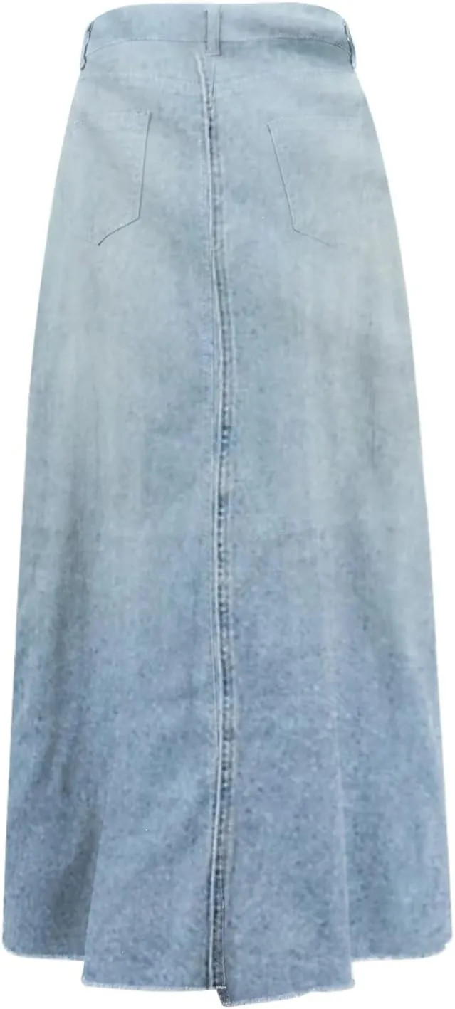 Jean Skirts for Women Denim Long Ankle Maxi Stretch Corduroy A-Line Flare Trendy Skirt with Pockets Panel Skirt