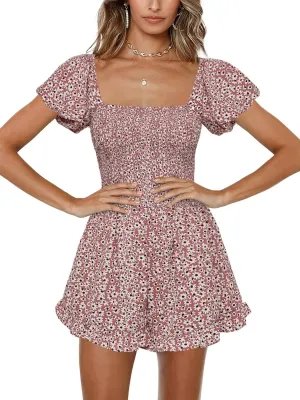 Jeanewpole1 Women Shirred Smocked Tube Top Short Wide Leg Pants Romper Jumpsuit
