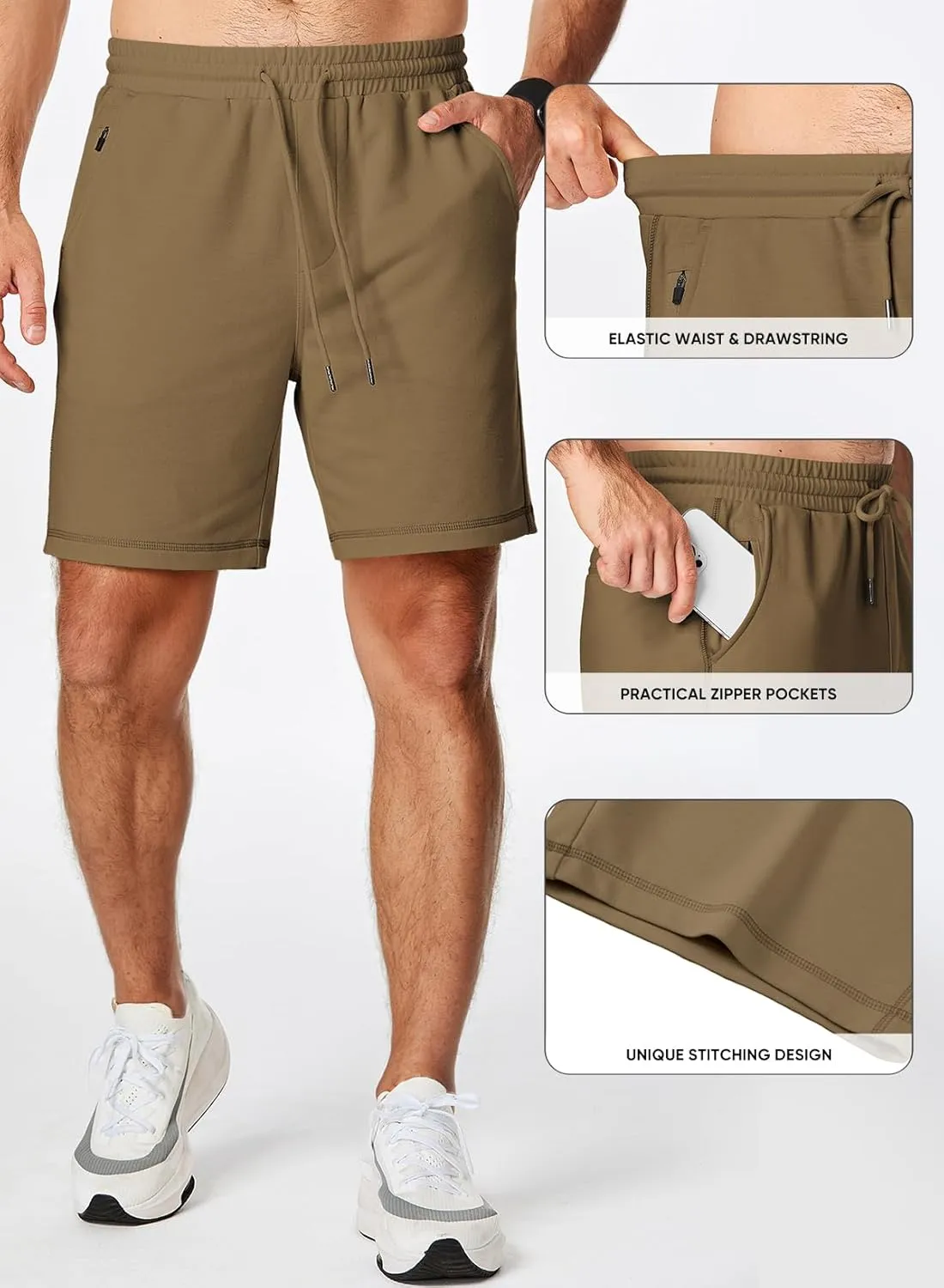 JMIERR Mens Gym Shorts Cotton 7" Running Comfy Workout Shorts Zipper Pocket Sweat Shorts