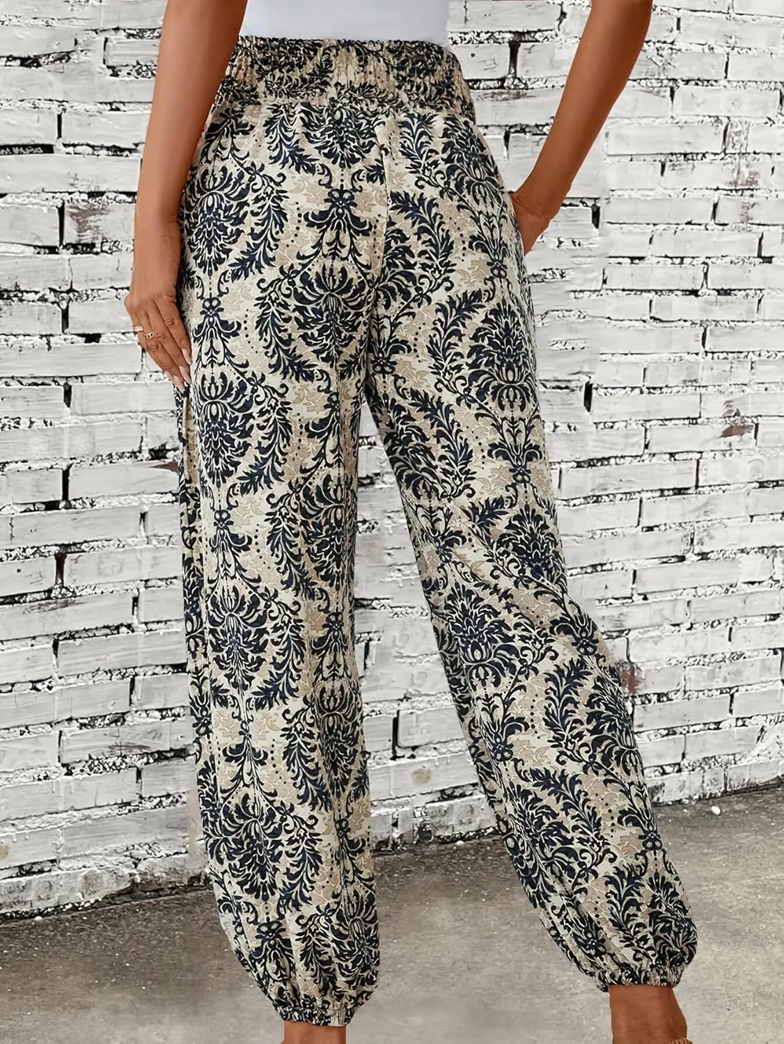 Katutude Women's Harem Pants Boho Print Loose Fit Yoga Pants High Waisted Casual Pants Flowy Wide Leg Pants