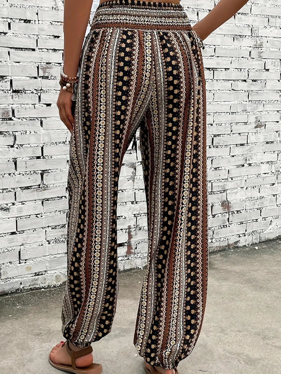 Katutude Women's Harem Pants Boho Print Loose Fit Yoga Pants High Waisted Casual Pants Flowy Wide Leg Pants