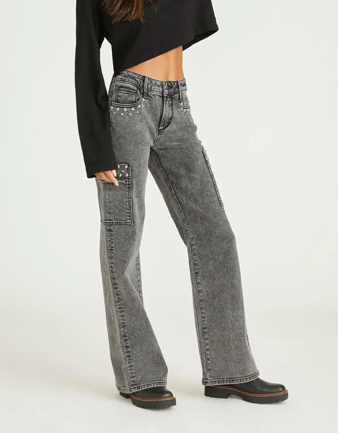 Kedera Women's Pearl Jeans High Waisted Jeans Boyfriend Baggy Straight Leg Casual Denim Pants Trousers Y2K