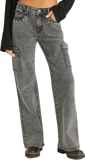 Kedera Women's Pearl Jeans High Waisted Jeans Boyfriend Baggy Straight Leg Casual Denim Pants Trousers Y2K