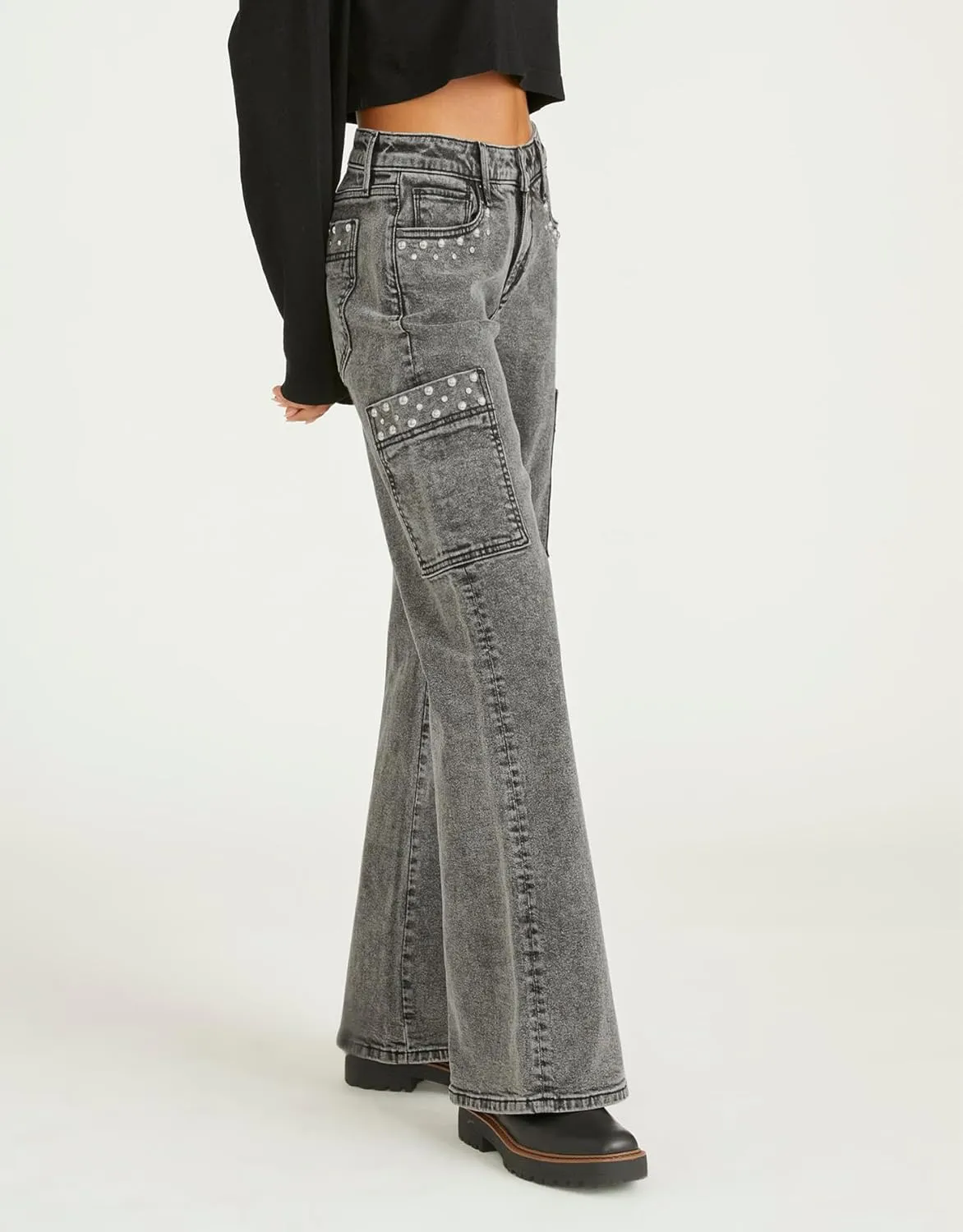 Kedera Women's Pearl Jeans High Waisted Jeans Boyfriend Baggy Straight Leg Casual Denim Pants Trousers Y2K