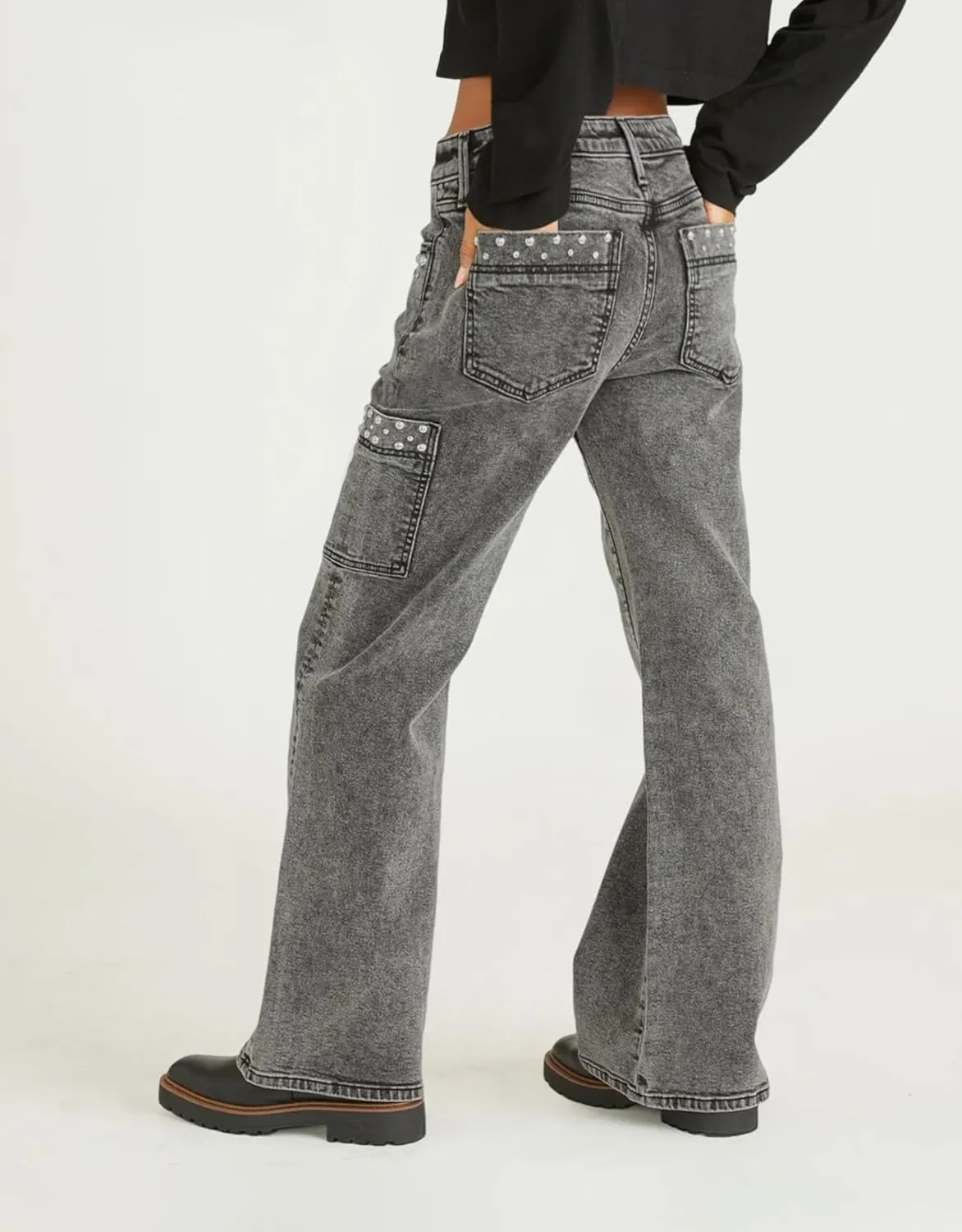 Kedera Women's Pearl Jeans High Waisted Jeans Boyfriend Baggy Straight Leg Casual Denim Pants Trousers Y2K