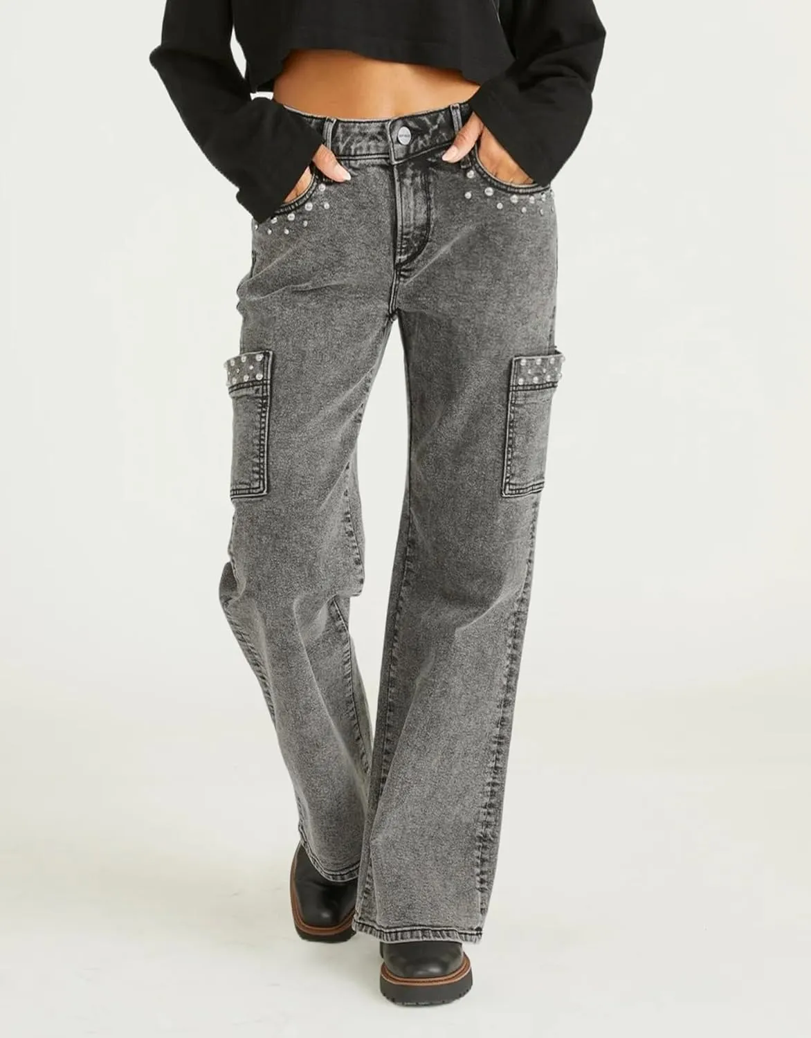 Kedera Women's Pearl Jeans High Waisted Jeans Boyfriend Baggy Straight Leg Casual Denim Pants Trousers Y2K
