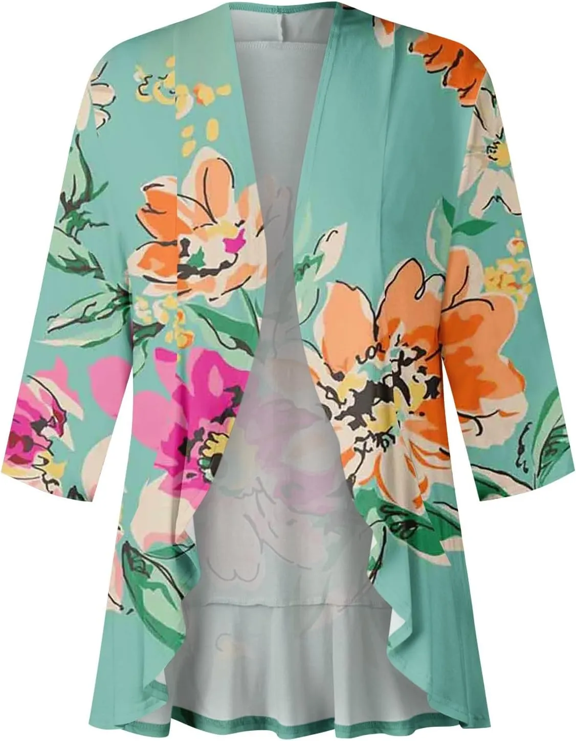Kimono Cardigan Summer Cardigans for Women 2023 Trendy Ethnic Style Open Front 3/4 Sleeve Cardigan Open Front Tops