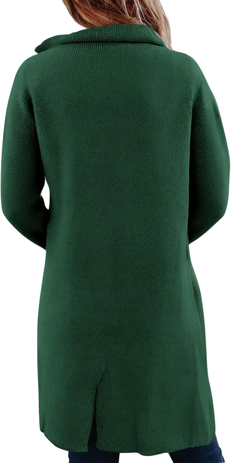 KIRUNDO Cardigan Sweaters for Women 2025 Fall Fashion Open Front Warm Thick Long Winter Coats Jackets Decorative Buttons