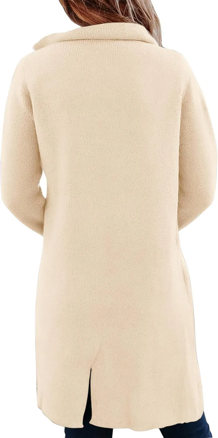 KIRUNDO Cardigan Sweaters for Women 2025 Fall Fashion Open Front Warm Thick Long Winter Coats Jackets Decorative Buttons