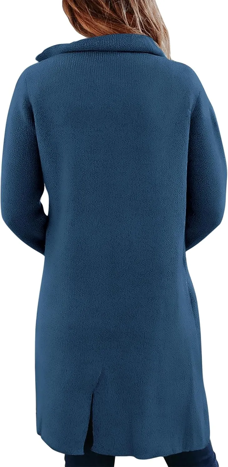 KIRUNDO Cardigan Sweaters for Women 2025 Fall Fashion Open Front Warm Thick Long Winter Coats Jackets Decorative Buttons