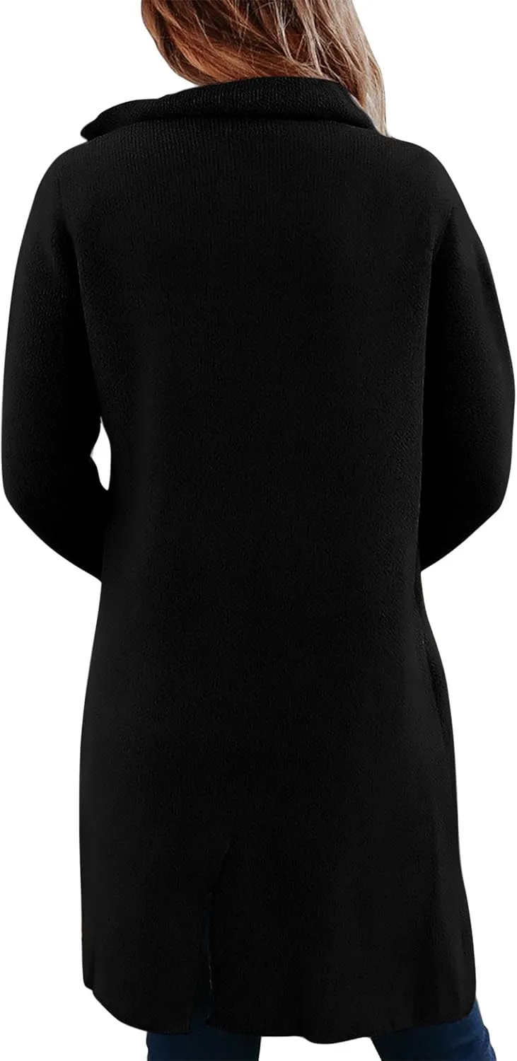 KIRUNDO Cardigan Sweaters for Women 2025 Fall Fashion Open Front Warm Thick Long Winter Coats Jackets Decorative Buttons