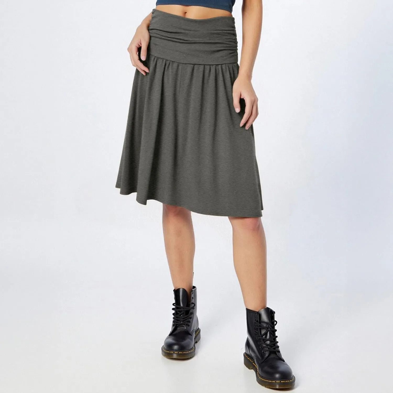 Knee Length Skirts for Women with Pocket Casual Pleated High Waisted Skirts Summer Flare Elegant A Line Beach Midi Skirt