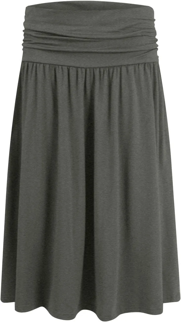 Knee Length Skirts for Women with Pocket Casual Pleated High Waisted Skirts Summer Flare Elegant A Line Beach Midi Skirt