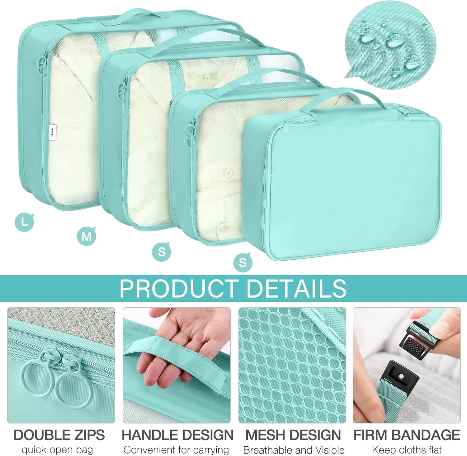 KPX 8 Set Packing Cubes for Travel, Luggage Packing Organizers Accessories Large Toiletries Bag for Clothes Shoes Cosmetics (Blue)
