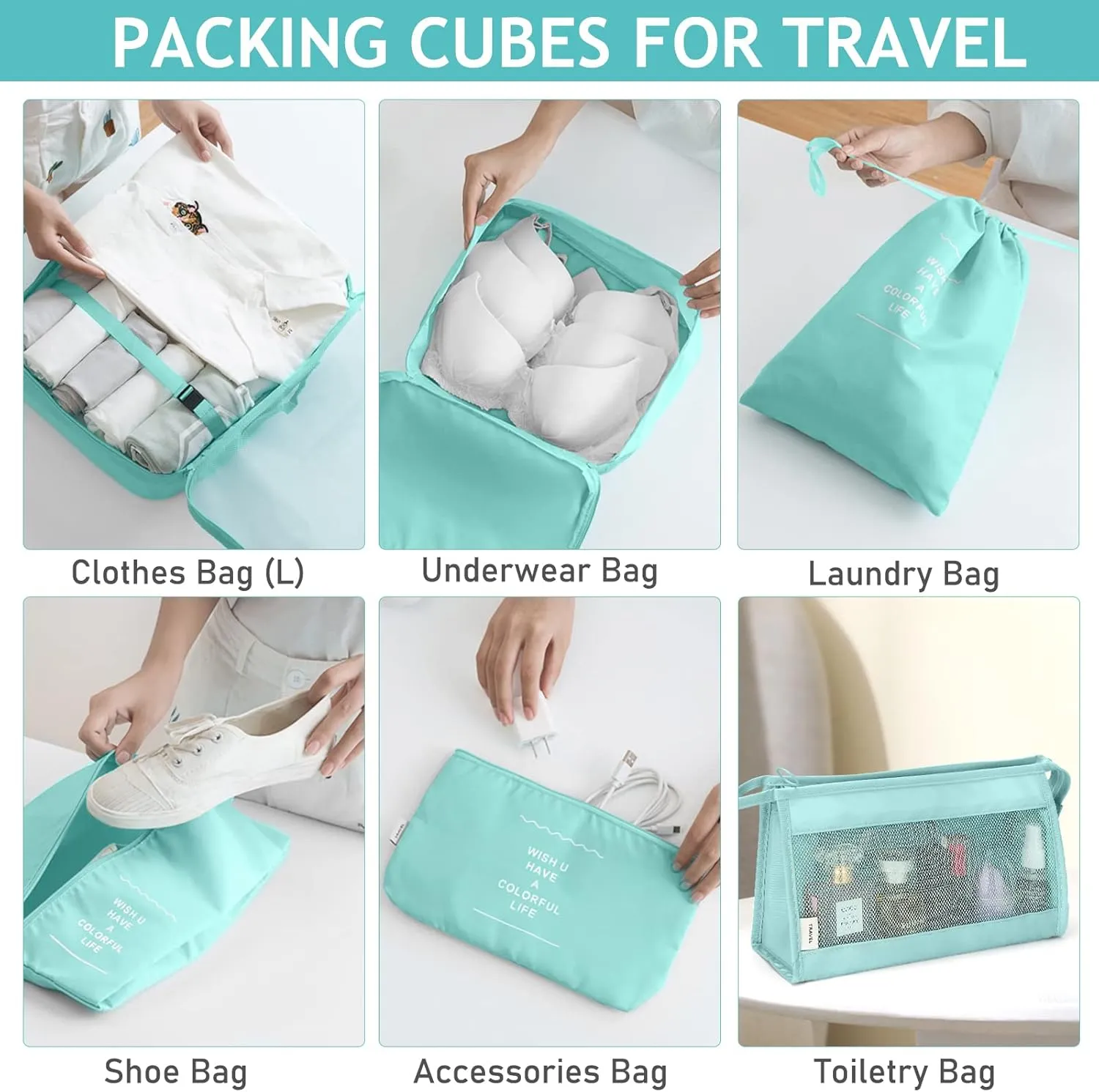 KPX 8 Set Packing Cubes for Travel, Luggage Packing Organizers Accessories Large Toiletries Bag for Clothes Shoes Cosmetics (Blue)