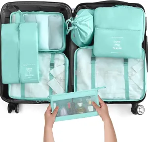 KPX 8 Set Packing Cubes for Travel, Luggage Packing Organizers Accessories Large Toiletries Bag for Clothes Shoes Cosmetics (Blue)