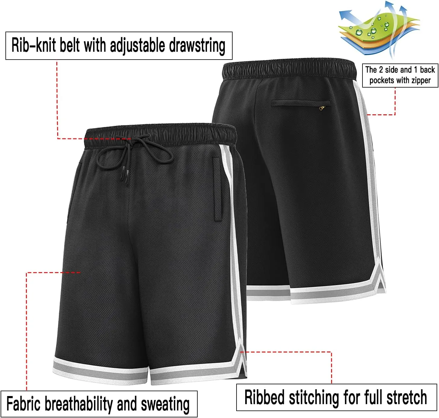 KXK Mens Mesh Basketball Shorts,Athletic Shorts Gym Running Training Shorts with Pockets