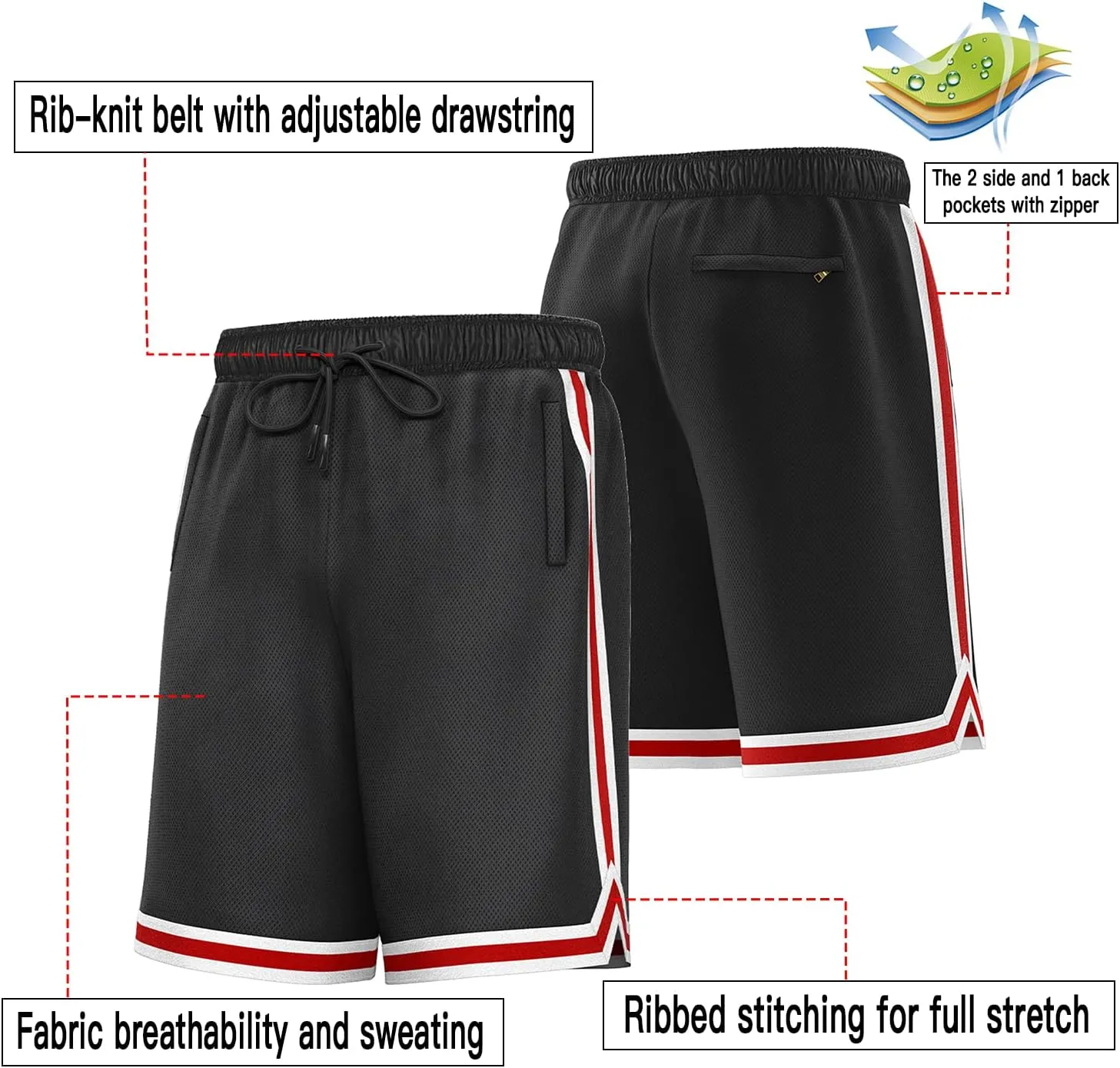 KXK Mens Mesh Basketball Shorts,Athletic Shorts Gym Running Training Shorts with Pockets